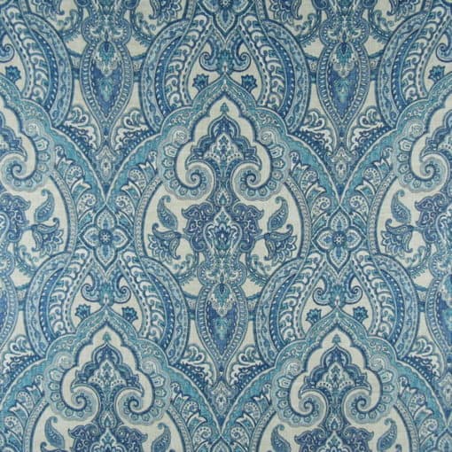 Covington Fabric Tinsley 525 Porcelain Blue paisley damask linen blend print fabric
