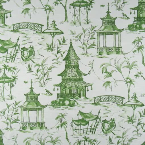 Lacefield Designs Pagodas Jade oriental design cotton print fabric