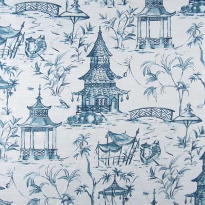 Lacefield Designs Pagodas Seaside chinoiserie cotton print fabric