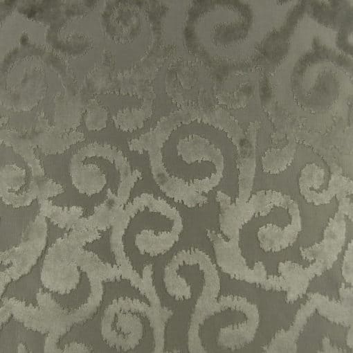 Morgan Fabrics Mariano Taupe Scroll Design Velvet