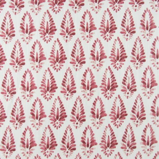 Lacefield Designs Agave Rosa rose red leaf block print design on off white linen look background.