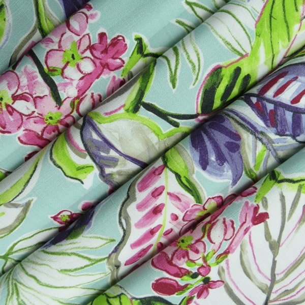 Hamilton Fabrics Cayman Seafoam Tropical Floral Fabric | 1502 Fabrics