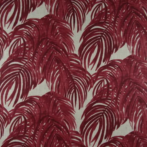 Lacefield Villa Garnet red Tropical Leaf fabric