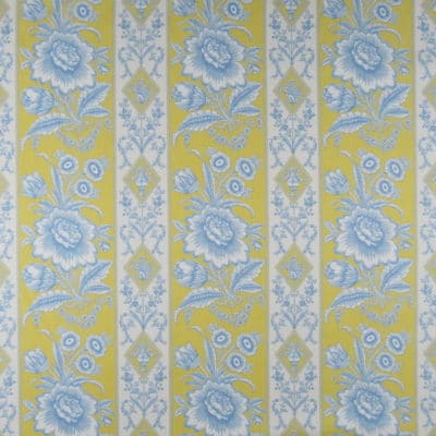 Vervain Fabric Elysee Daisy yellow and blue floral stripe cotton print
