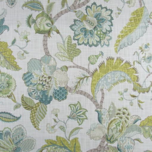 PKaufmann Fabrics Finders Keepers Peacock aqua and green floral print fabric