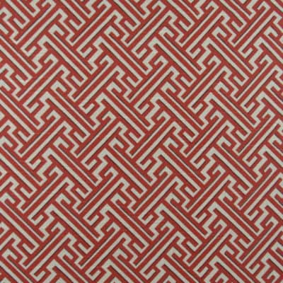 Coral Greek Key Cotton Print Fabric