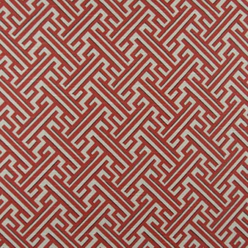 Coral Greek Key Cotton Print Fabric