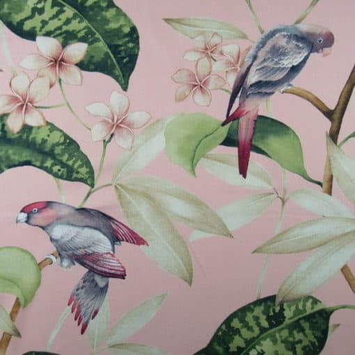 Hillary Farr Designs Hello Polly Bella Pink tropical bird cotton print fabric