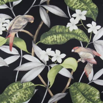 Hillary Farr Designs Hello Polly Onyx tropical bird cotton print fabric