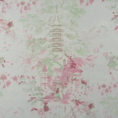 Acquitaine Pagoda Buff chinoiserie print fabric
