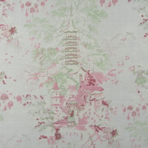Acquitaine Pagoda Buff chinoiserie print fabric