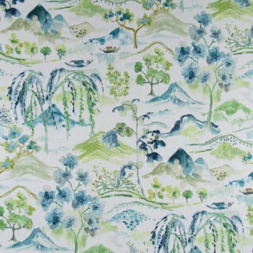 Belle Maison Willa Seafoam oriental toile cotton print fabric