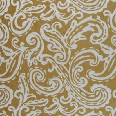 Coba Ochre Upholstery Fabric with gold paisley design