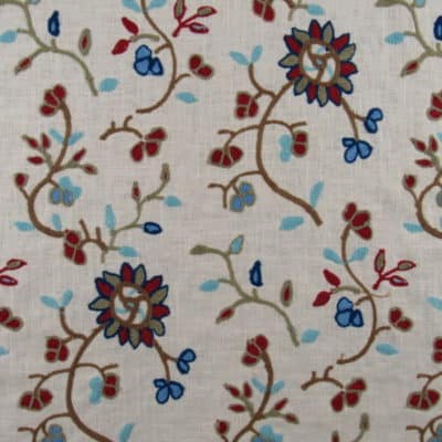 Crewel Floral Jewel embroidery fabric