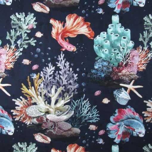Hamilton Fabrics Atlantis Navy coastal theme cotton print fabric