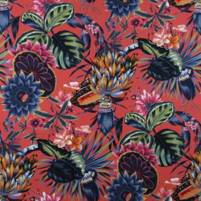 Trevi Fabrics Plantain Coral tropical cotton print fabric