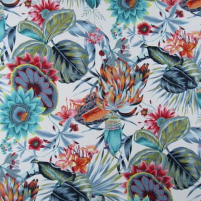 Trevi Fabrics Plantain Peacock tropical fauna cotton print fabric