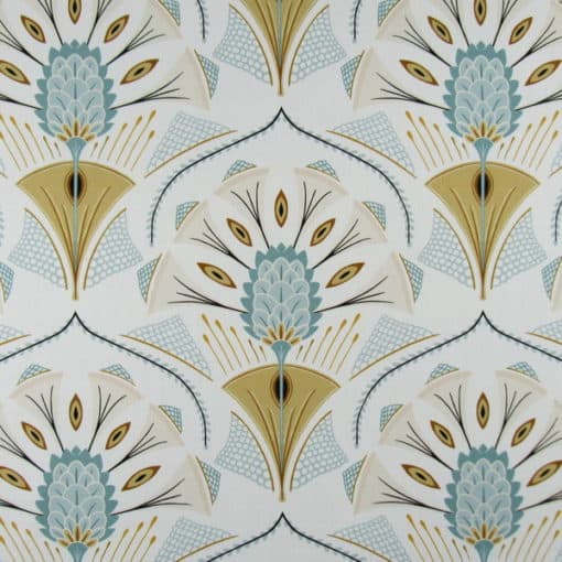 Trevi Fabrics Plumeau Bleu peacock feather inspired design cotton print fabric