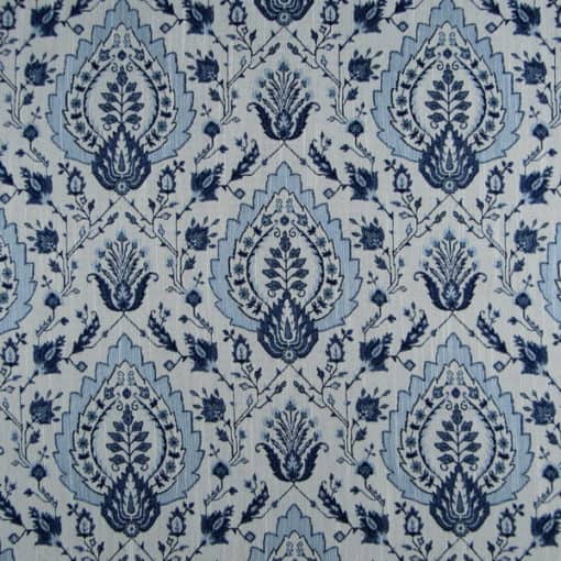 Bella Home Orleans Lapis damask upholstery fabric in navy blue