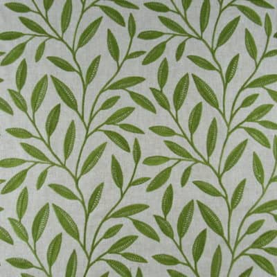 PKaufmann Fabrics Sew Happy Moss Embroidery botanical leaf in green