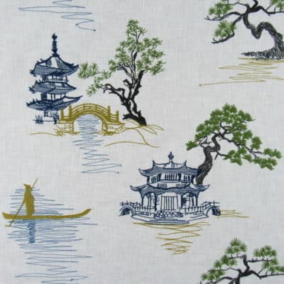 Trevi Fabrics Sampan River Asian Scene embroidery fabric