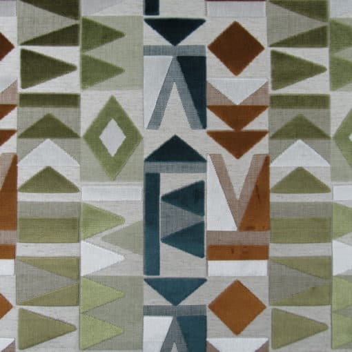 Hamilton Fabrics Tradd Woodland Velvet contemporary design in teal rust green