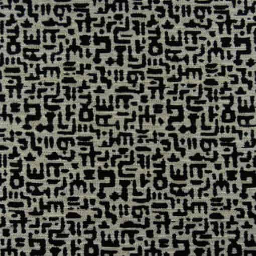 Hamilton Fabrics Congo Jute upholstery fabric with black and tan batik design for furniture upholstery and suitable for pillows, cushions.