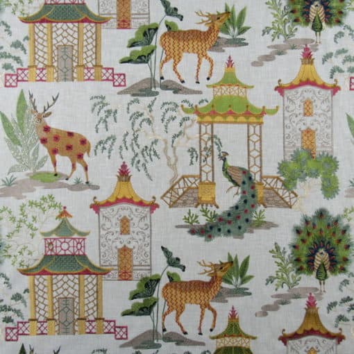PKaufmann Fabrics Alaya Jasper Asian animal scene embroidery fabric