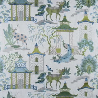 PKaufmann Fabrics Alaya Mist asian animal scene embroidery fabric