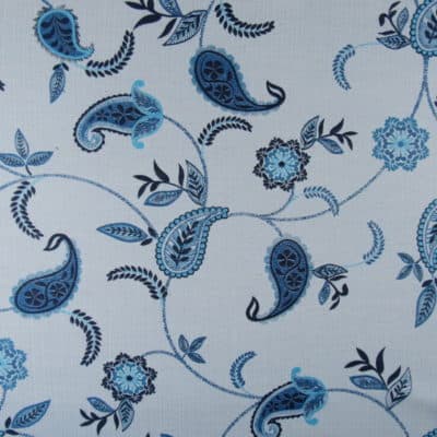 Richloom Fabrics Estelle Indigo with blue paisley floral design for furniture upholstery