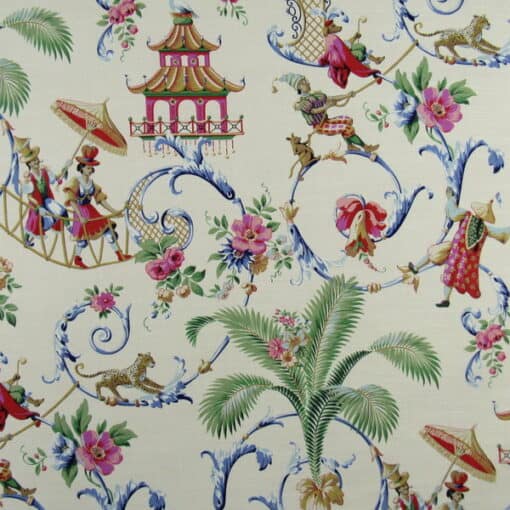 Waverly Fabrics Mandarin Prose Spring playful circus toile cotton fabric