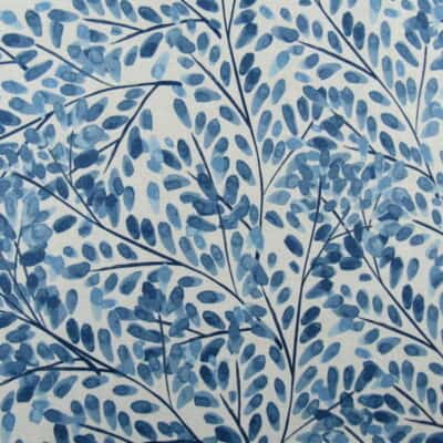 Covington Fabrics Suneil 50 Bluebell botanical leaf design linen blend fabric in blue