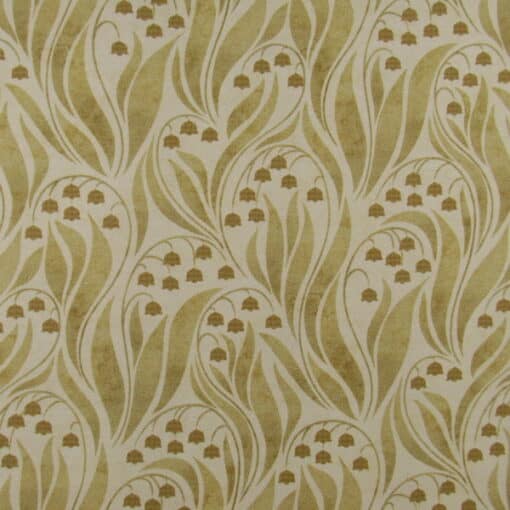 Trevi Fabrics Lily of The Valley Amber art nouveau style lily print fabric in gold
