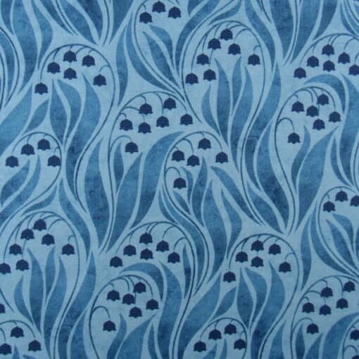 Trevi Fabrics Lily of The Valley Bluestone art nouveau style lily print fabric in blue