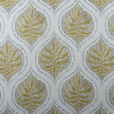 Trevi Fabrics Airlie Amber botanical ogee design in gold cotton print fabric