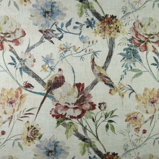 Swavelle Fabrics Acworth Primavera cotton print fabric with vintage bird design