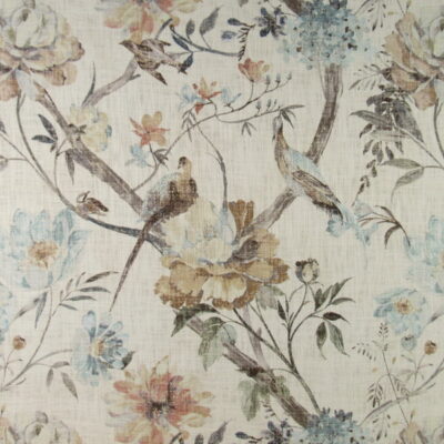 Swavelle Fabrics Acworth Topaz vintage look floral and bird design cotton print fabric