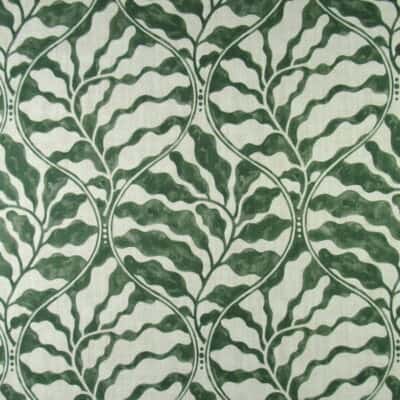 Trevi Fabrics Preen Emerald botanical leaf ogee design in green
