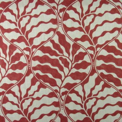 Trevi Fabrics Preen Red Rock ogee leaf design print fabric in red