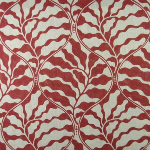 Trevi Fabrics Preen Red Rock ogee leaf design print fabric in red