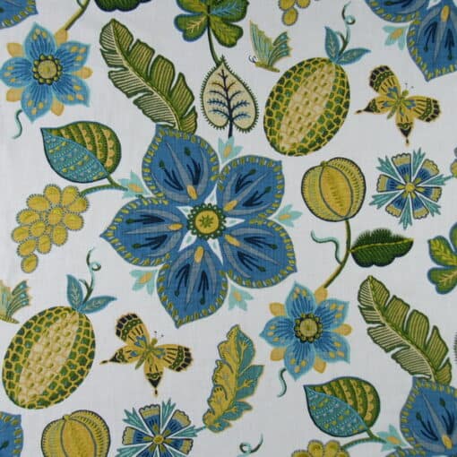 Covington Fabrics Exotica Caribbean Embroidery blue floral print embroidery design fabric