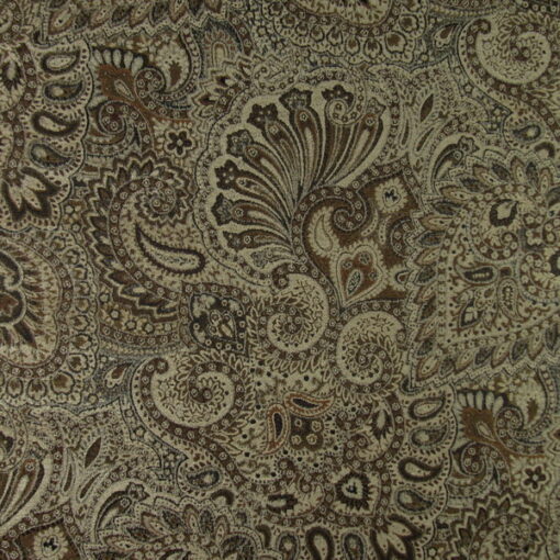 Mill Creek Fabrics Belaga Wheat brown and gold paisley chenille upholstery fabric