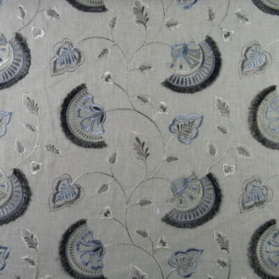 Mill Creek Embroidery Gertrude Bamboo floral embroidery fabric in gray and taupe