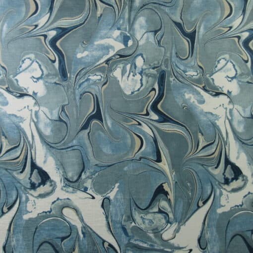 Regal Fabrics Juneau River blue marble design chenille velvet furniture fabric
