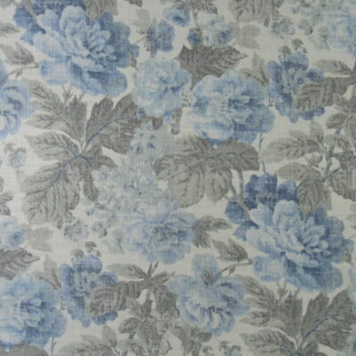 Waverly Fabrics Beatrice Chambray blue and gray distressed floral print fabric