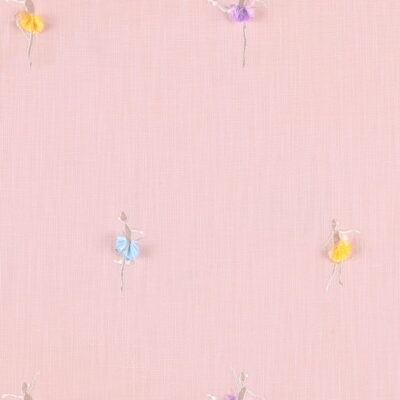 Covington Fabrics Tiny Dancer 79 Birthday Cake blush pink cotton viscose blend background fabric with ballerina embroidery for drapery, pillows, cushions.