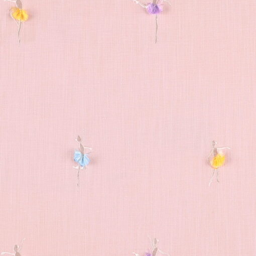Covington Fabrics Tiny Dancer 79 Birthday Cake blush pink cotton viscose blend background fabric with ballerina embroidery for drapery, pillows, cushions.