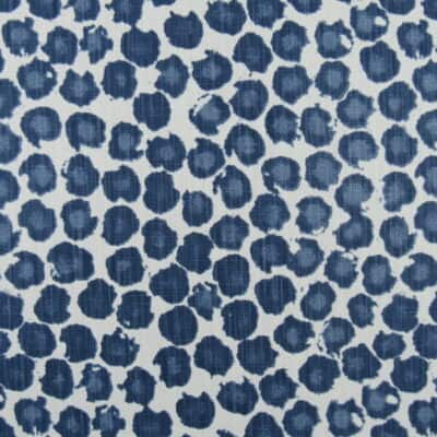 Premiere Prints Freedom Bermuda White with leopard dot design in blue on white background printed on cotton linen blend fabric