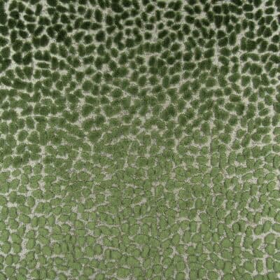 Covington Fabrics Jelly Beanz Velvet 232 Palm high quality cut velvet with contemporary animal skin design raised dots in green for furniture upholstery, pillows, cushions.