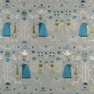 Hilary Farr Come Together 24 Seaglass unique embroidery fabric in aqua by Hilary Farr Designs for upholstery, drapery, bedding, pillows and cushions.